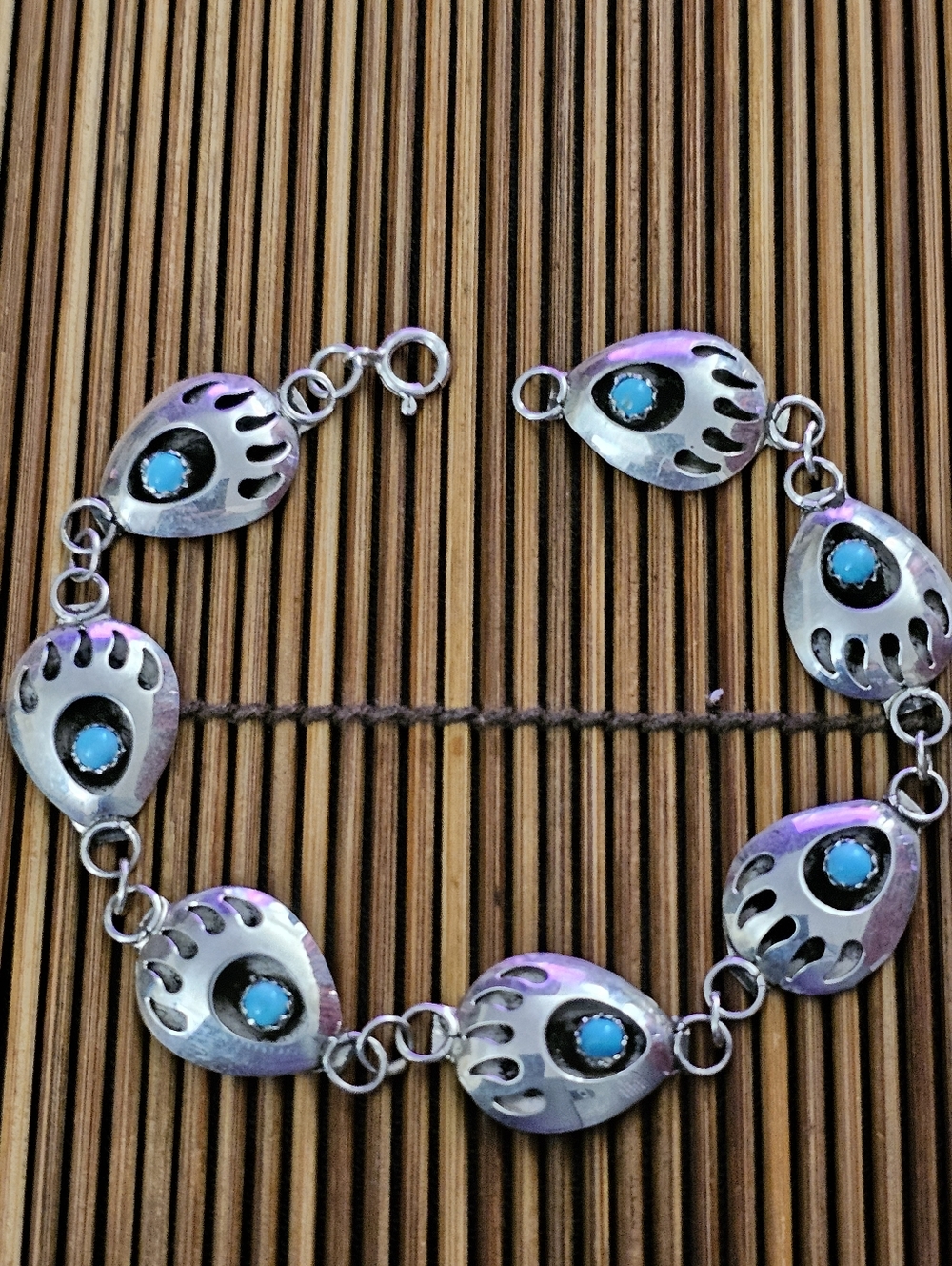 Sterling Silver Navajo Turquoise Bear Claw Bracelet (Vintage)